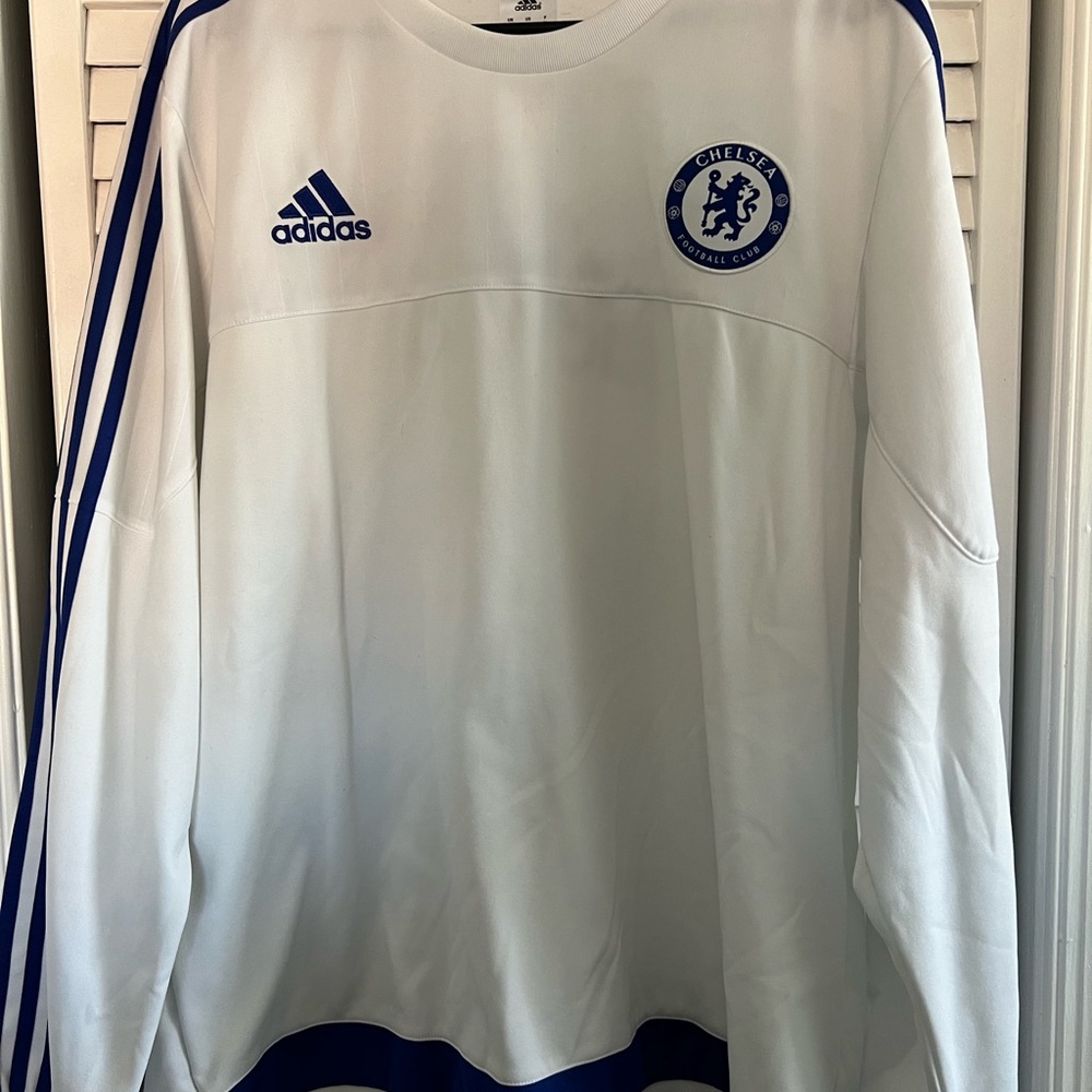 Adidas White and Blue Crewneck Sweater